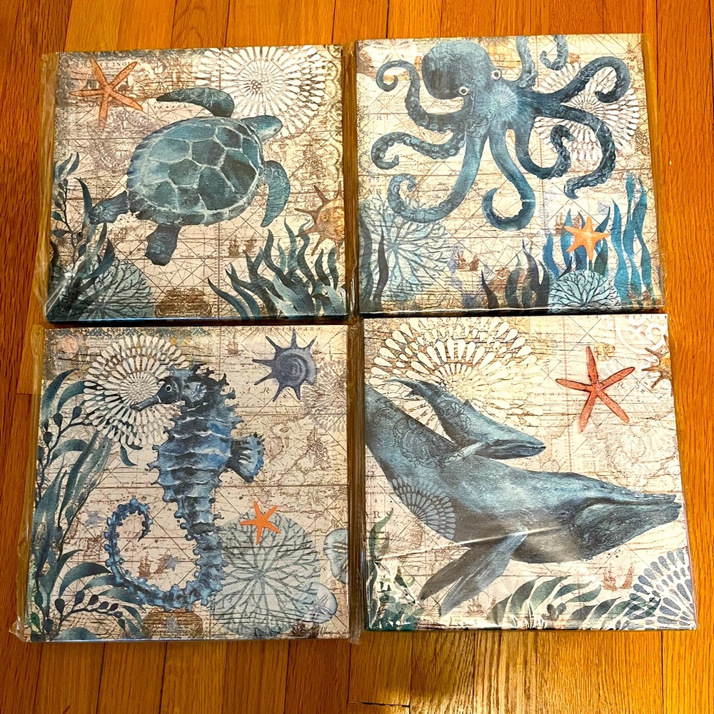 New in package - Set of 4 Ocean creatures themed artwork